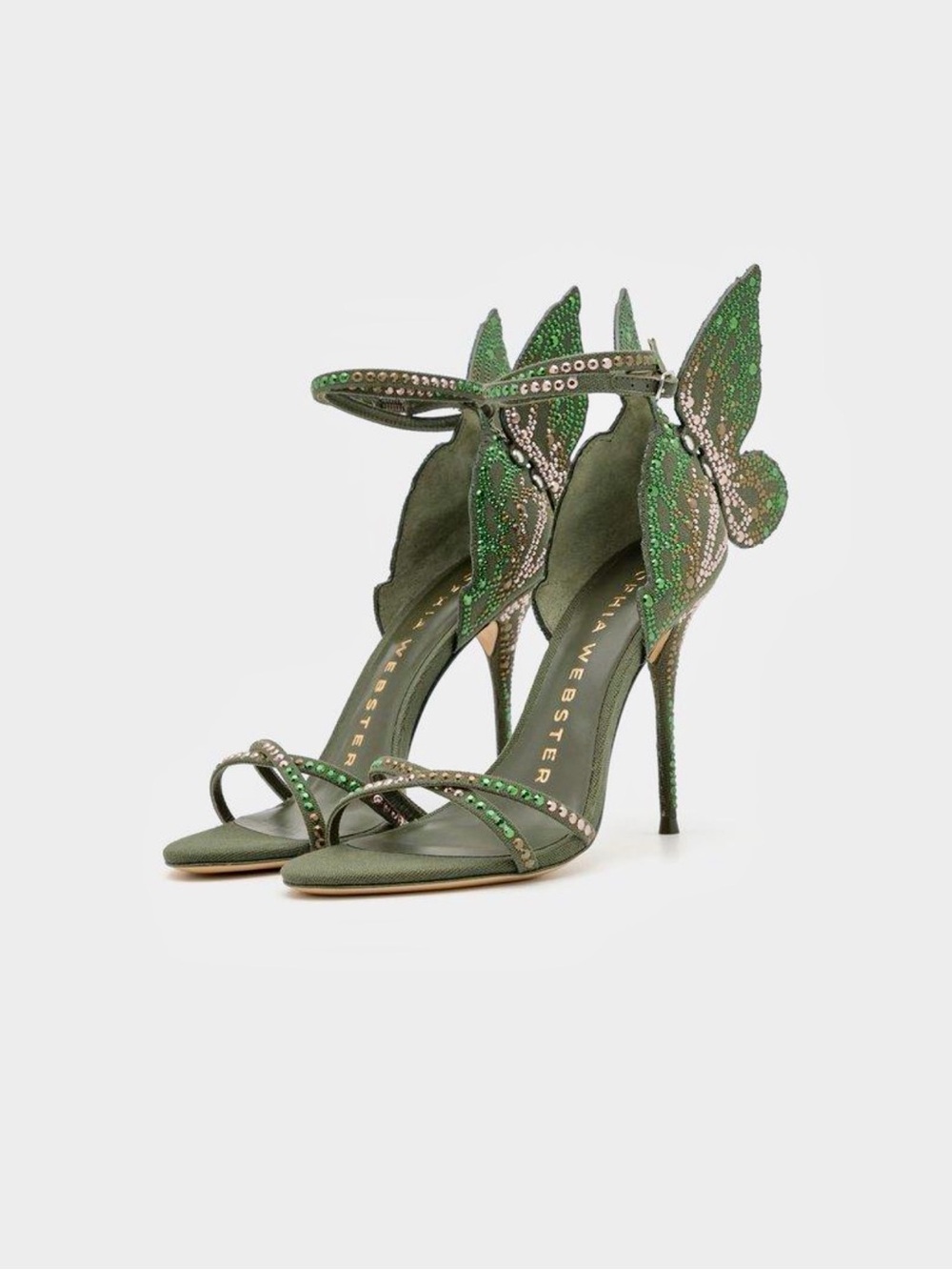 Sophia Webster Green Crystal Butterfly Wing Stiletto Sandals